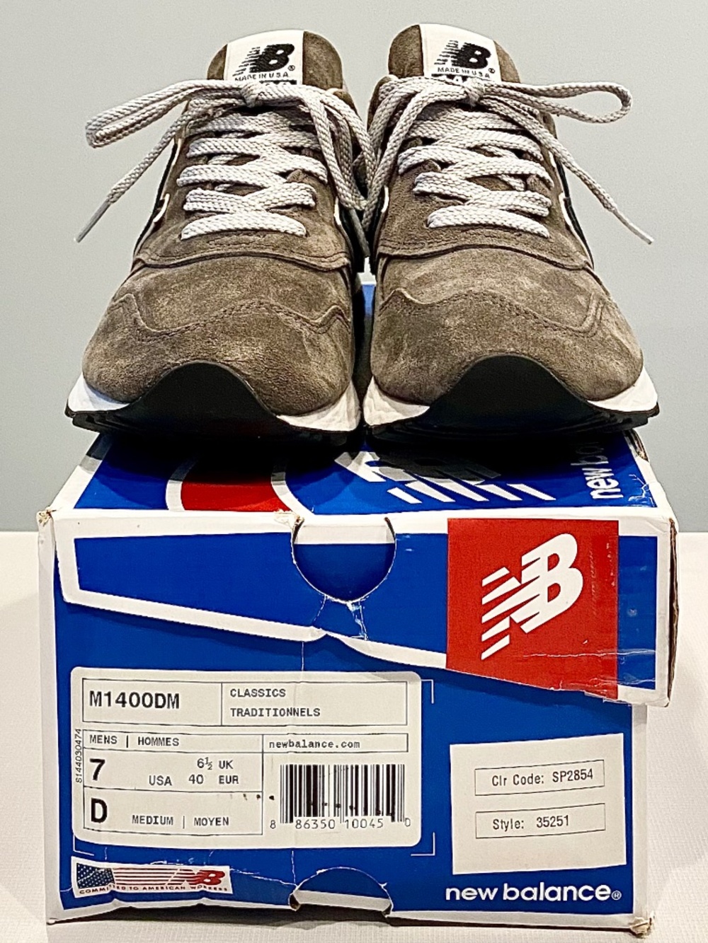 New Balance 1400 M1400DM J.Crew ‘Dark Military’ Grey Suede Made in USA EUC US 7